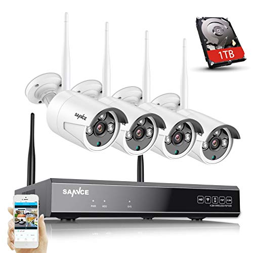 SANNCE Kit de Vigilancia WiFi 8CH 1080P NVR con 1TB Disco Duro Instalado y CCTV 4 1080P Cámaras Videovigilancia Inalámbrica Sistema de Segiridad Acceso Remoto -1TB HDD