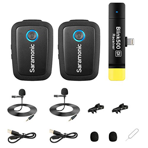 Saramonic Blink500 B4 - Sistema de micrófono inalámbrico con dos tranvías de micrófono integrado y receptor de conector Lightning certificado MFi de doble canal para iPhone iPad