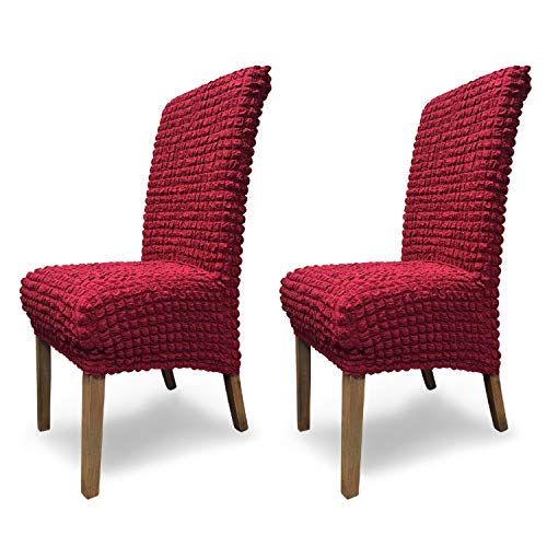 SCHEFFLER-Home Julia 2 Fundas de sillas, Estirable Cubiertas, extraíble flexibel Funda con Banda elástica, Rojo-Vino