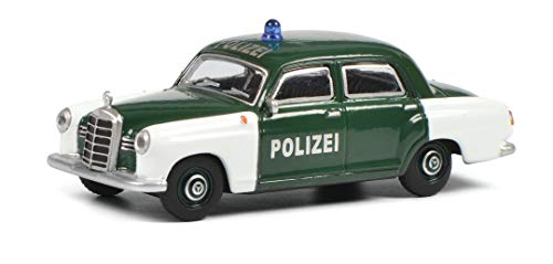 Schuco Mercedes Benz 180 D Policía, Ponton (W120), Modelo de Coche, Escala 1:64, Verde/Blanco, 452022300