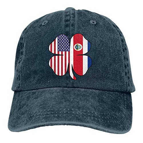 SDFRG Bandera de Costa Rica Americana Trébol Algodón Denim Sombreros de béisbol Correa Ajustable Perfil bajo Gorra de Hombre o Mujer