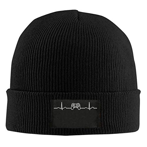 SDLZIJFGHBC Mens Womens Beanie Cap Watch Hat Winter Warm Knit Skull Hat Cap with Gamer Heartbeat Printed Black