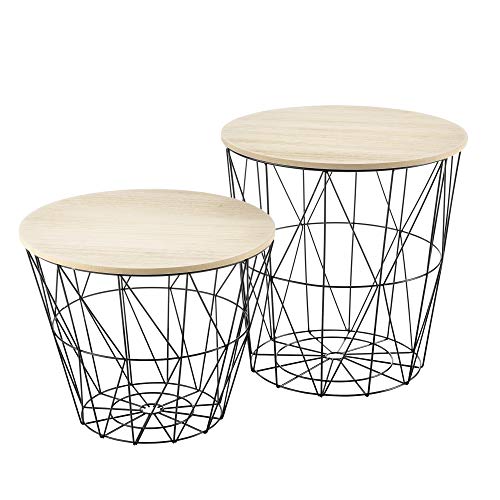 Set de 2X Cestas de Metal con bandejas extraíbles Mesa Baja Mesa Auxiliar para Almacenar Mesas de té y café Mesas de Centro Negro y Color de Madera Set de 2X Cestas de Metal con bandejas extraíbles Mesa Baja Mesa Auxiliar para Almacenar Mesas de té y café Mesas de Centro Negro y Color de Madera