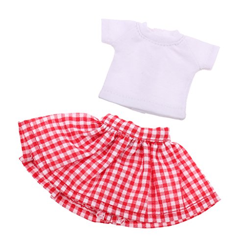 Set de Ropa Linda Camisa y Falda de Moda para 1/6 Blythe Azone Licca Pullip Muñeca - Blanco y Rojo