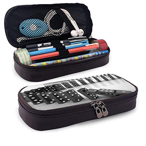 shenguang Domino Estuche de cuero para lápices con portalápices, papelería de gran capacidad, bolsa de cosméticos, auriculares Bluetooth, útiles escolares, estudiantes masculinos y femeninos