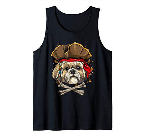 Shih Tzu Pirate Dog Halloween Jolly Roger Gift Camiseta sin Mangas