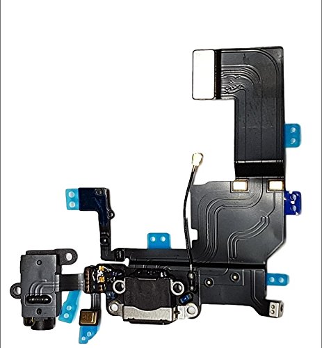 Smartex Conector de Carga de Repuesto Compatible con iPhone 5C Negro – Dock de repeusto con Cable Flex, Altavoz, Antena, Micrófono y Conexión Botón de Inicio.