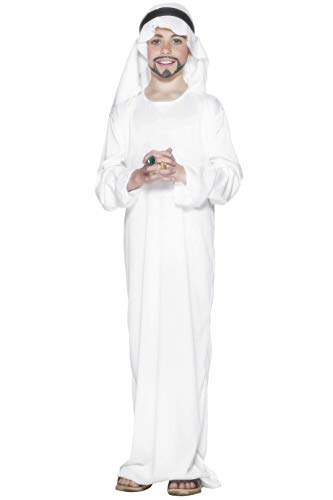 Smiffys-21792L Disfraz árabe, con túnica y Adorno para la Cabeza, Color Blanco, L - Edad 10-12 años (Smiffy'S 21792L)