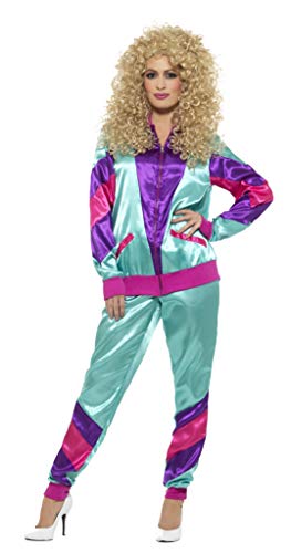 Smiffys Chándal de tactel superactual años 80, para mujer, azul cerceta y morado, con ch Smiffys Chándal de tactel superactual años 80, para mujer, azul cerceta y morado, con ch