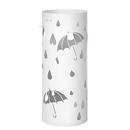 SONGMICS Paragüero Cilindrico, Soporte de Paragüas, con Gancho, Bandeja de Goteo, Ø19,5 x 49 cm, Blanco LUC23W SONGMICS Paragüero Cilindrico, Soporte de Paragüas, con Gancho, Bandeja de Goteo, Ø19,5 x 49 cm, Blanco LUC23W