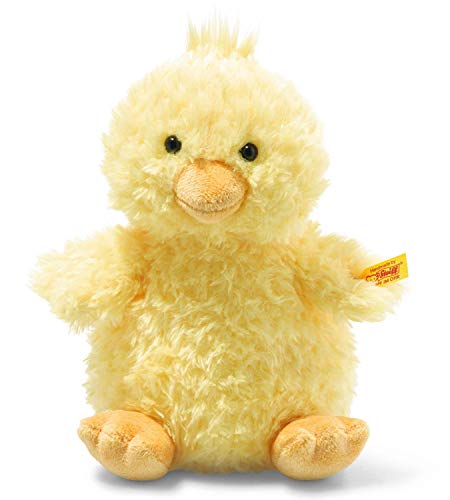 Steiff- Soft Cuddly Friend Original Pipsy-Pollito Aprox. 22 cm. Peluche de la Marca botón en la Oreja. para bebés Desde el Nacimiento, Color Amarillo (073687)