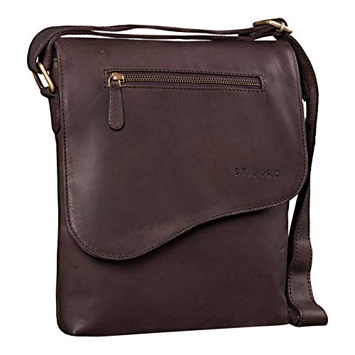 STILORD 'Amelio' Bolso Mensajero Piel Vintage Mujer Hombre Bolso Bandolera para Tablet 10.1 Pulgadas Bolso Unisex para Viaje Ocio Cuero Auténtico, Color:marrón Oscuro - Opaco