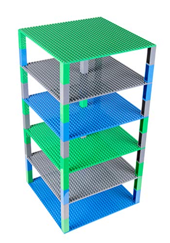 Strictly Briks Pack de 6 Bases apilables con 50 Ladrillos separadores 2 x 2 - Construcción en Forma de Torre - Compatible con Todas Las Marcas - 25,4 x 25,4 cm - Azul, Verde, Gris