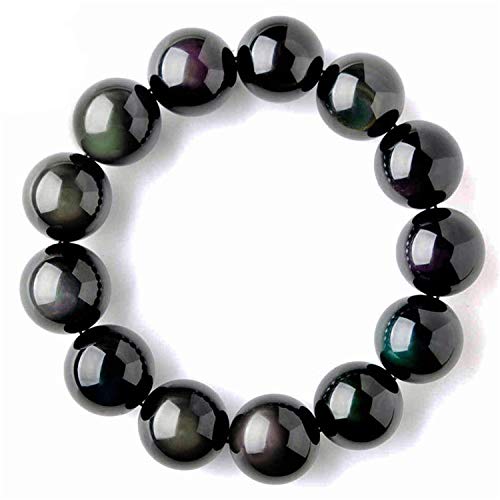 Sunwd Cuentas Pulsera,Brazalete Natural Black Obsidian Gemstone Woman Man Colorful Round Beads Bracelet AAAAA Drop Shipping 8Mm 10Mm 12Mm 14Mm 16Mm 18Mm 20Mm 14mm