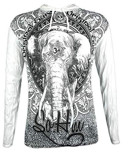 Sure Camiseta con Capucha Hombre Om Ganesha - El Dios Elefante Talla M L XL India Hinduismo Buda Yogi (XL, Blanco)