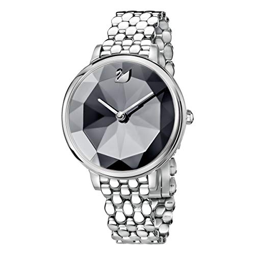 Swarovski Reloj Crystal Lake, brazalete de metal, cristal gris oscuro, acero inoxidable, para mujer