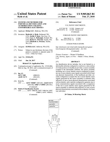 Systems and methods for individual identification and authorization utilizing conformable electronics: United States Patent 9905063 (English Edition)