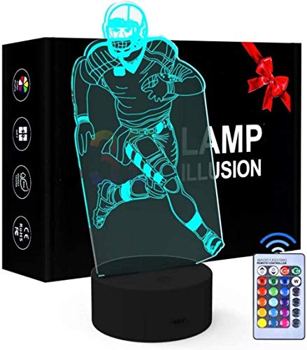 Tatapai Lámpara de ilusión óptica 3D con luz nocturna 16 colores cambiantes lámpara de noche con control remoto lámpara de noche regalos de cumpleaños para niños y adultos béisbol 1-Soccer 2