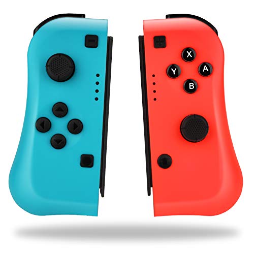 TechKen Switch Joycon Controller para Nintendo Switch Console, Mando a Distancia inalámbrico Joystick de reemplazo de Doble Choque para Joy con (Rojo neón/Azul)