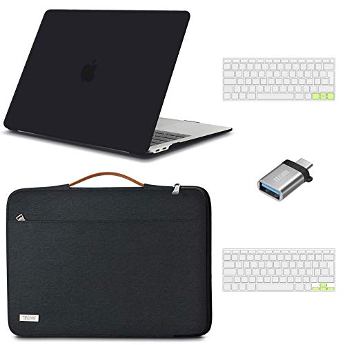 TECOOL Funda para 2020 2019 MacBook Air 13 13.3 Pulgadas A2337 M1/A2179/A1932, Plástico Fundas Duras & Funda Blandas & Cubierta del Teclado & Adaptador USB para Mac Air con Touch ID - Negro