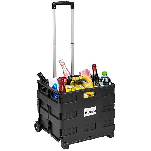 TecTake Carrito de la Compra Plegable 35kg plástico ABS & Aluminio | 45 x 37,5 x 45-97 cm | Negro