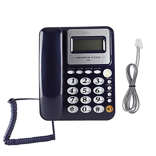 Teléfono con cable FSK/DTMF, teléfono multifuncional para oficinas y negocios desde casa con 24 estilos de tonos de llamada disponibles, teléfono fijo con función de calculadora y función(Azul)