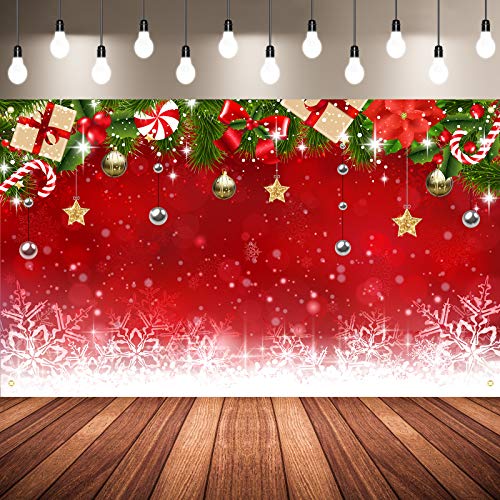 Telón de Fondo de Fotos de Navidad, Fondo de Fotografía de Navidad de Copo de Nieve de Invierno de Tela Fondo Rojo de Fotografía de Feliz Navidad, 72,8 x 43,3 Pulgadas