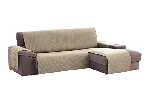 Textilhome - Funda Cubre Sofá Chaise Longue Adele, Protector para Sofás Acolchado Brazo Derecho. Tamaño -240cm. Color Beig (Visto DE Frente)