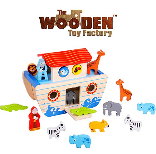 The Wooden Toy Factory - Set de Juegos del Arca de Noé - Juguetes Didácticos de Madera para Bebés de 24 Meses Niños de 2 Años