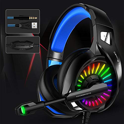 Thlevel Auriculares Gaming Premium Stereo con Microfono para PS4 PC Xbox One, Microfono Unidireccional, Cascos Gaming con Sonido Envolvente y Reducción de Ruido, Diadema Acolchada y Ajustable, 3.5mm