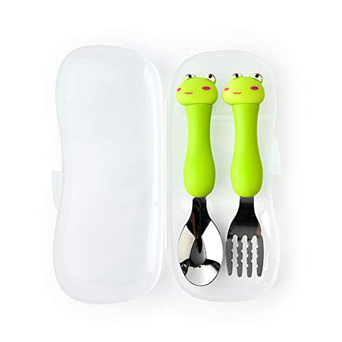 Tomedeks Juego de Cubiertos, Tenedor y Cuchara de Acero Inoxidable para niños de 1 Juegos, con Animales de Dibujos Animados con Caja (Frog) Tomedeks Juego de Cubiertos, Tenedor y Cuchara de Acero Inoxidable para niños de 1 Juegos, con Animales de Dibujos Animados con Caja (Frog)