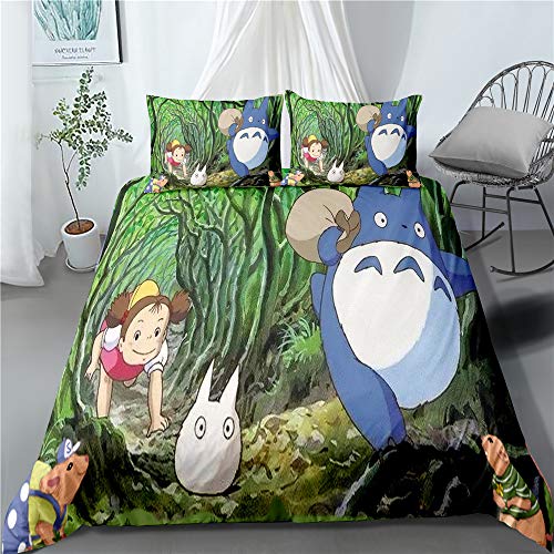Totoro Funda nórdica Anime My Neighbor Juego de cama para niños 3 piezas incluyen 1 funda nórdica y 2 fundas de almohada Juego de cama de dibujos animados para niños (05, individual 135 x 200 cm)