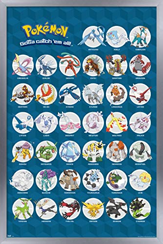 Trends International Pokémon - Legendario, 14.4 x 22.5 pulgadas, versión enmarcada plateada