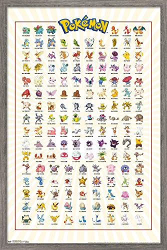 Trends International Pokémon - Póster de pared con cuadrícula de Kanto, 37,4 x 56,8 cm, versión enmarcada de Barnwood