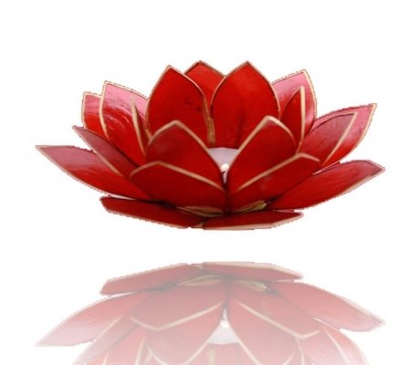 TRIMONTIUM - Portavelas de té, Color Rojo rubí en Forma de Flor de Loto de Tres Hojas, Concha capiz, 14 x 14 x 8 cm