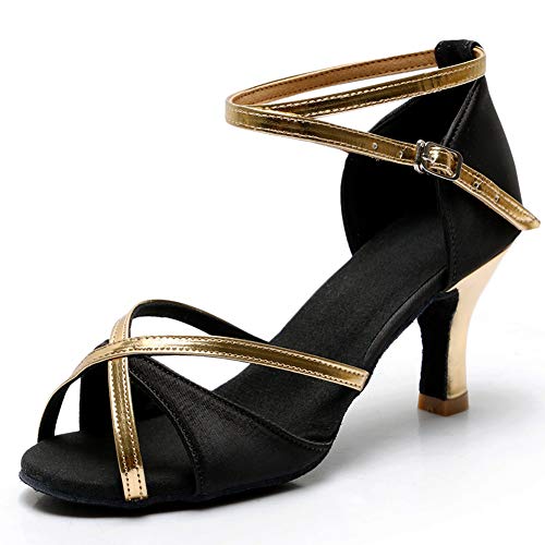 TRIWORIAE-Zapatos de Baile Latino de Tacón Alto/Medio para Mujer Negro 41(Tacón 7cm)