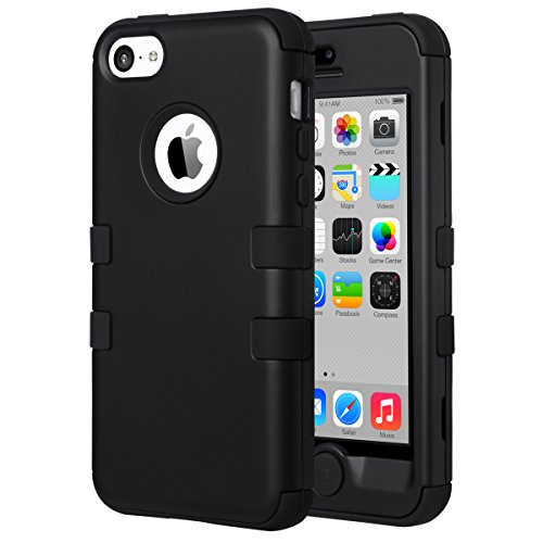 ULAK Caso para iPhone 5c Funda iPhone 5c Case híbrido de Alto Impacto de Silicona Suave y Cubierta de la Caja Dura de la PC para iPhone 5C (Negro + Negro)