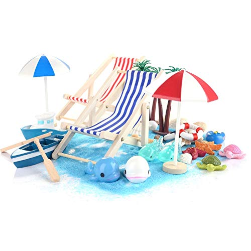 Ulikey 40 Piezas Playa Micro Paisaje, Miniatura Silla de Playa para DIY Figura Decorativa en Miniatura Jardín, para Playa Paraguas, Barco, Silla de Playa, Azul Arena