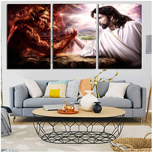 un known Cuadros Decoracion Salon Lucifer VS Jesus Combat Wall Art Pictures para Dormitorio Sala de Estar Cuadros Colgantes Decoración del hogar 19.7x27.6in (50x70cm) x3pcs Sin Marco