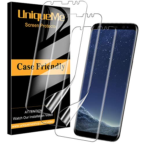 UniqueMe [3 Pack] Protector de Pantalla para Samsung Galaxy S8, [Fácil instalación] [Huella Digital Disponible] HD Clear TPU Case Friendly Película Flexible de Cobertura Completa