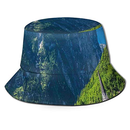 Unisex Bucket Fisherman Cap,Natural View of Hallstatt In Austria Mountains Forest Town Houses Clear Sky,Travel Beach Outdoor Sun Hat