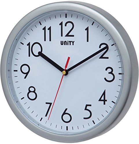 Unity Hastings- Reloj de Pared, silencioso, Moderno, 22 cm, plástico, Plateado, 22 x 22 x 5 cm