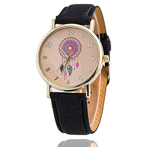 VANKER Banda de cuero de la nueva manera muchacha de las mujeres de la India Dreamcatcher imitación de cuarzo reloj de pulsera Color: Negro
