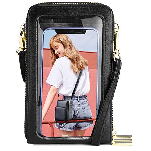 VBG VBIGER Bolsa pequeña para teléfono móvil para mujer, bolsa para pantalla táctil, bolso para teléfono celular, tarjetero (negro)
