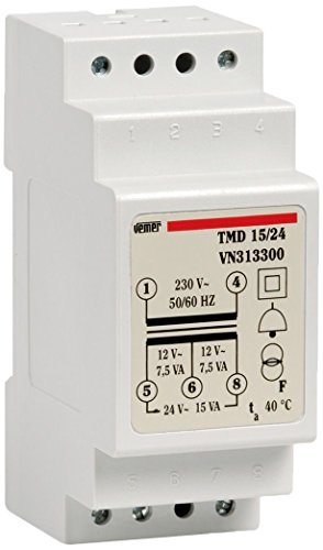 vemer vn313300 Transformador vn321600 TMD 15/24 de DIN para Service desequilibrio en 230 V/12 â 24 V Potencia 15 VA, color gris claro vemer vn313300 Transformador vn321600 TMD 15/24 de DIN para Service desequilibrio en 230 V/12 â 24 V Potencia 15 VA, color gris claro
