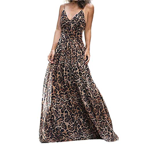 Vestido Largo Fiesta Elegantes para Mujer Primavera Verano 2019,PAOLIAN Vestido Tirantes Viajes Casual Sin Manga Cuello V Vestido Ceremonia Noche Animal Print Leopardo Espalda Descubierta