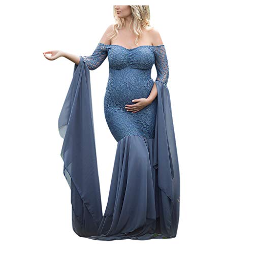 Vestidos de maternidad fotos vestidos de gasa de bordado sin tirantes largos vestido con muñeca mujer premamá vestido, longitud del suelo turquesa XXL