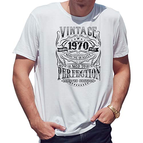 Vintage Aged To Perfection Birthday Gift 1970 Geshenk Camiseta de Hombre Blanca Size XL