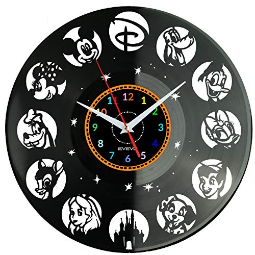 WALT DISNEY Reloj De Pared Vintage Accesorios De Decoración del Hogar Diseño Moderno Reloj De Vinilo Colgante Reloj De Pared Reloj Único 12" Idea de Regalo Creativo vinilo pared Reloj WALT DISNEY