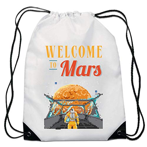 Welcome To The Mars Retro Poster Pixel Art Bolsa con cordón